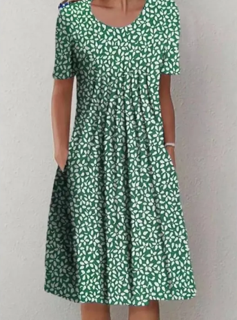 Women's Round Neck Short Sleeve Floral Print Dress