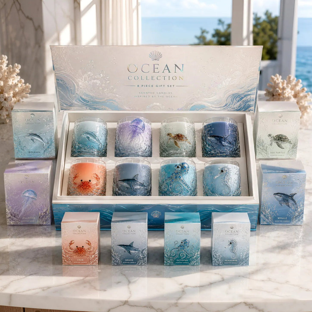 Ocean-inspired scented candles—crafted for moments of serenity