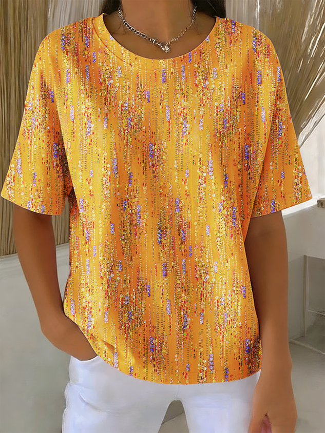 Women's Vertical Floral Print Crew Neck T-Shirt