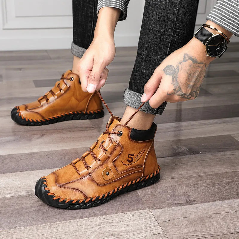 Men's Retro Soft Handmade Mid-cut Tooling Boots Outdoor Shoes