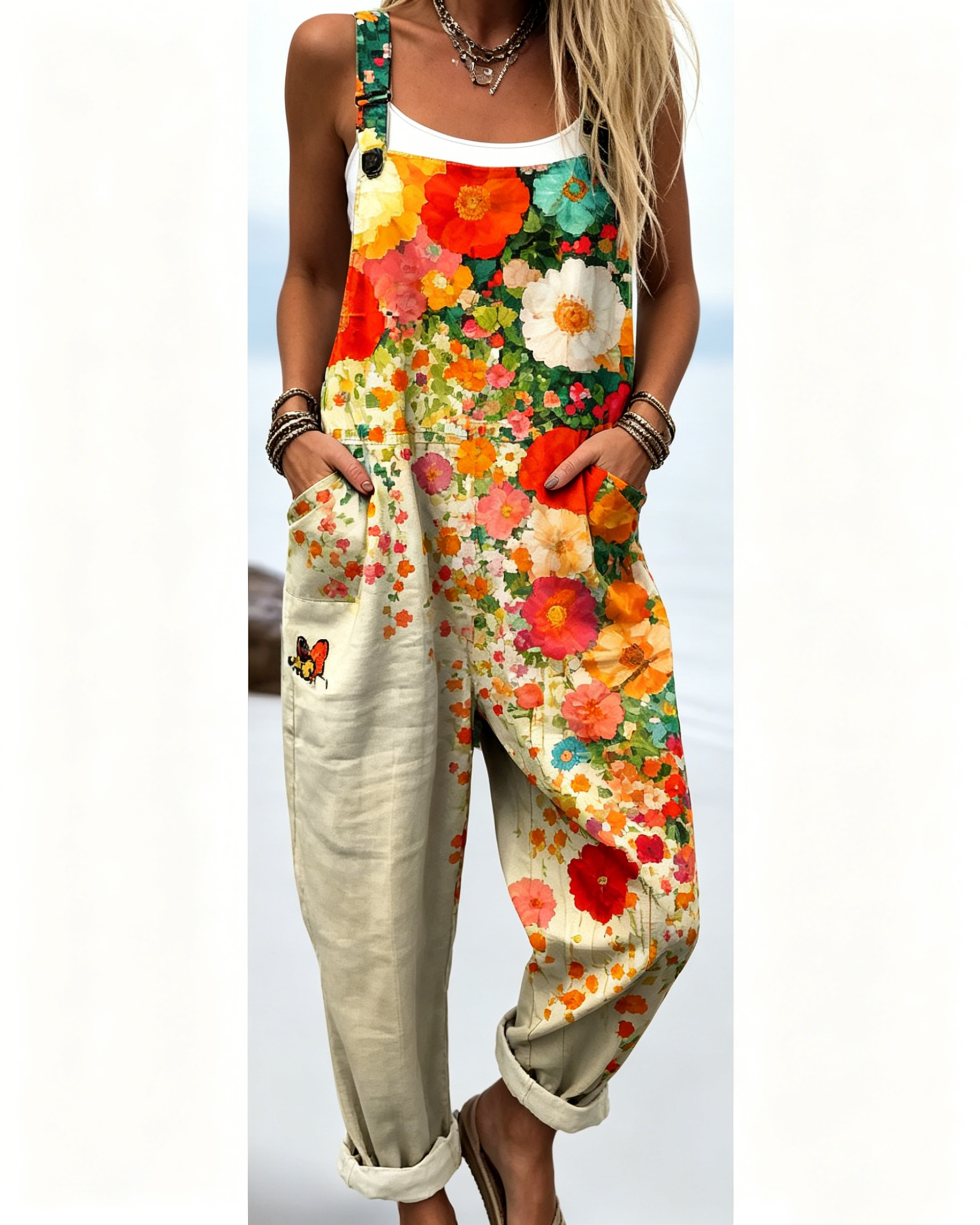 Printed Loose Overalls | Women's Casual Sleeveless Jumpsuit