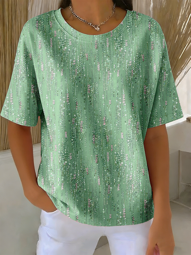 Women's Vertical Floral Print Crew Neck T-Shirt