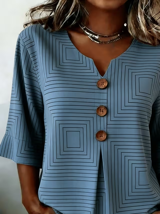 Women's Half Sleeve Blouse Summer Blue Striped Printing V Neck Daily Going Out Vintage Top