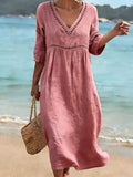 Elegant and casual V-neck solid color dress