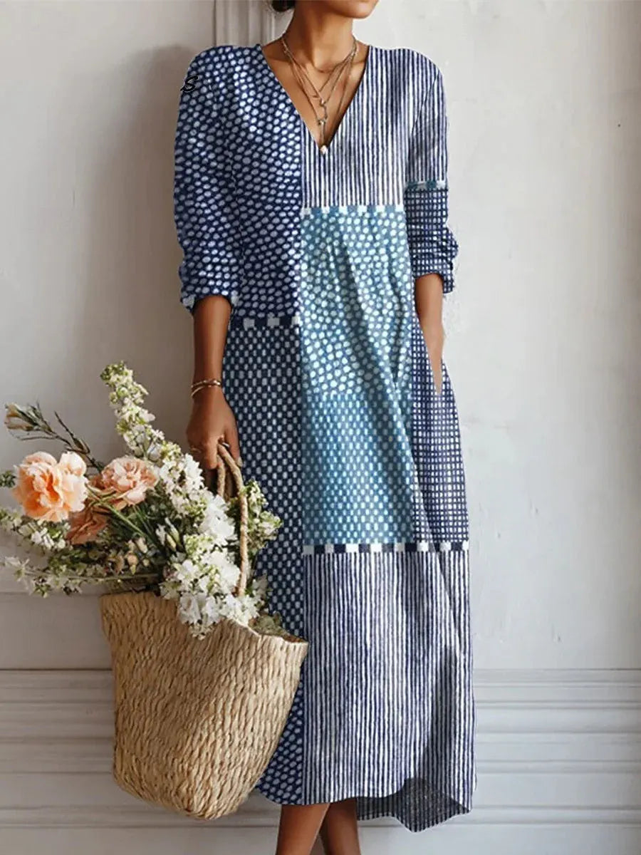 Women's Boho Floral Print Linen Maxi Dress