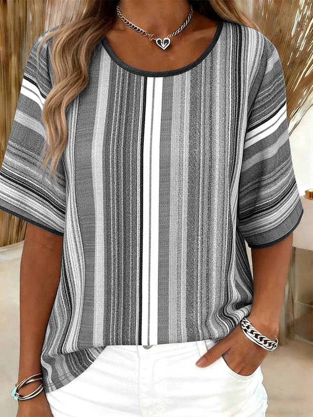 Women's Crew Neck Vertical Stripe Blouse