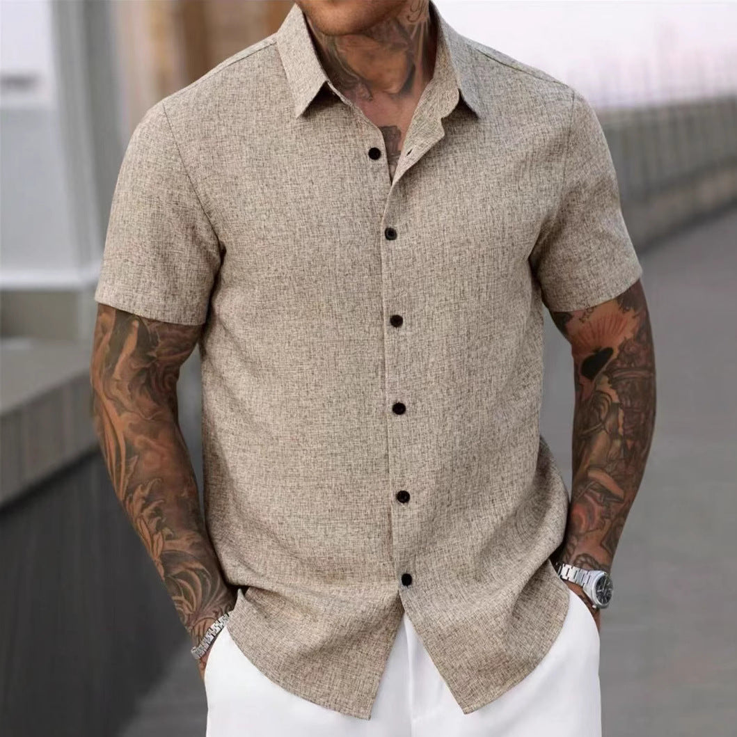 Men's Cotton Linen Lapel Short Sleeve Shirt