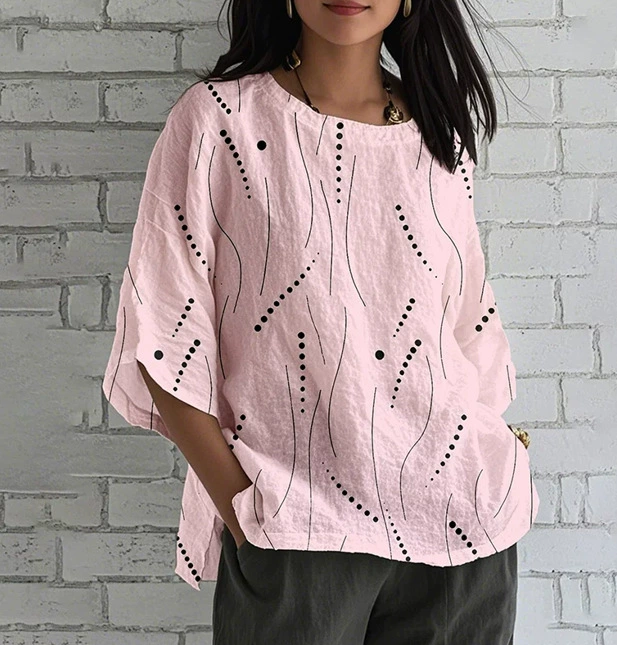 Abstract Print Linen Top | Women's Casual Loose Blouse
