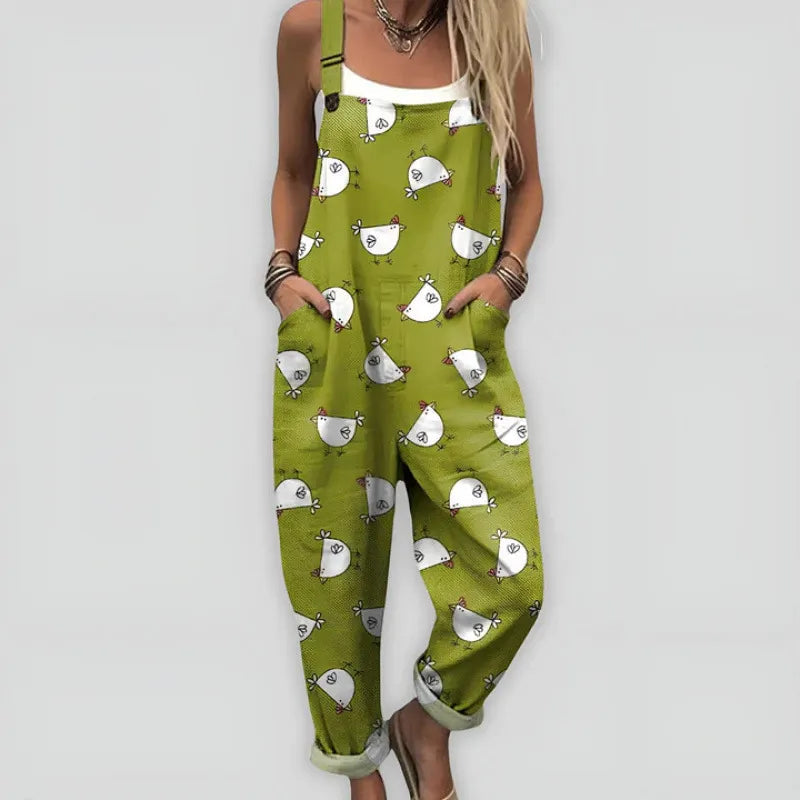 Printed Loose Overalls | Women's Casual Sleeveless Jumpsuit