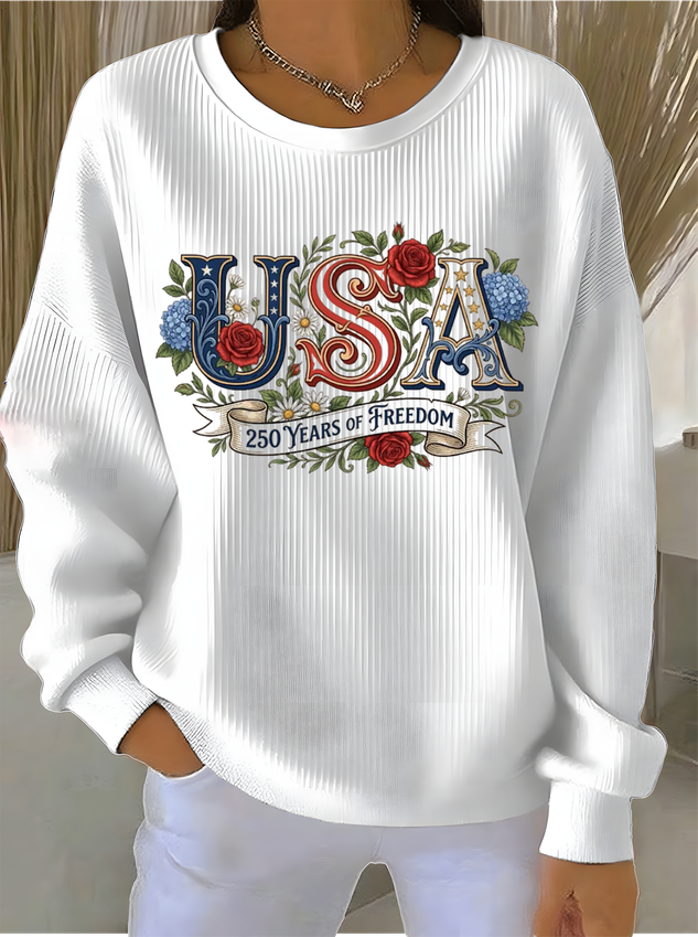 Loose Others Text Letters Casual Sweatshirt