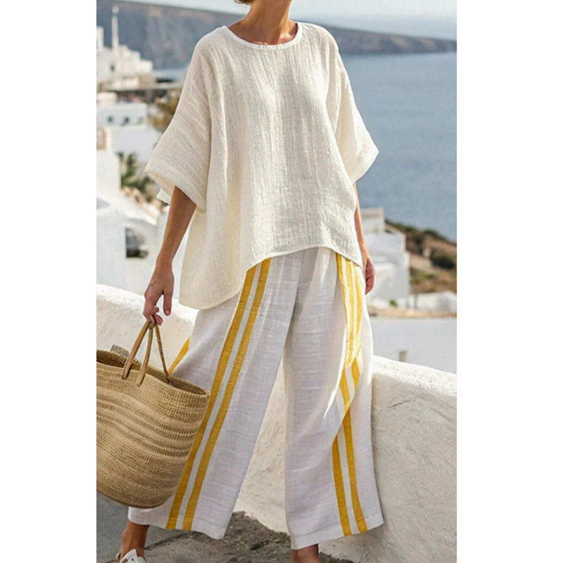 Women's Striped Linen Blend Two-Piece Co-ord Set