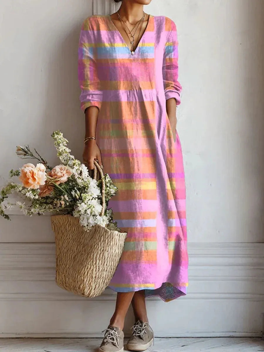 Women's Boho Floral Print Linen Maxi Dress