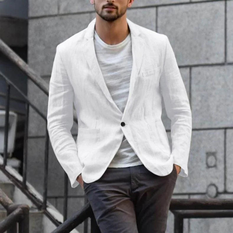 Slim suit jacket in cotton and linen