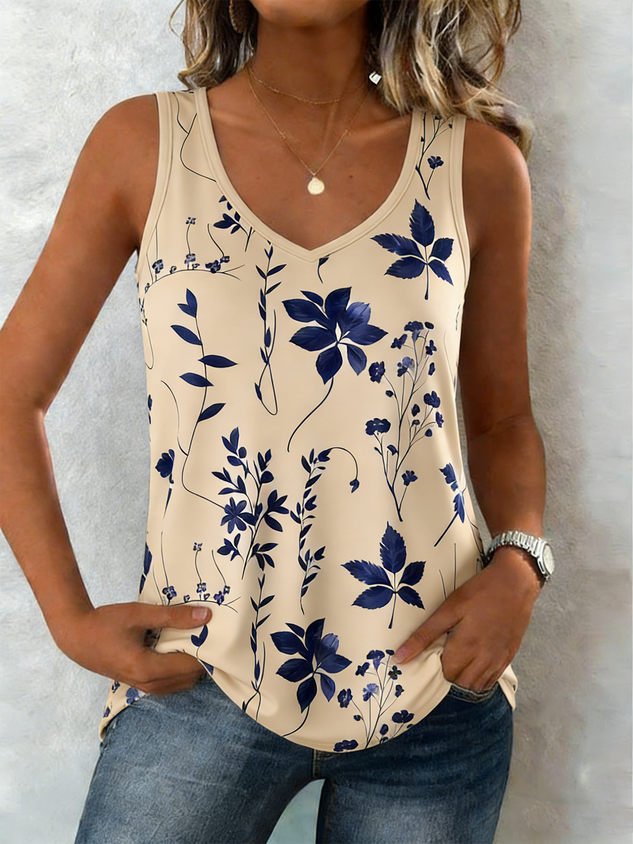 V Neck Street Cotton-Blend Loose Tank Top