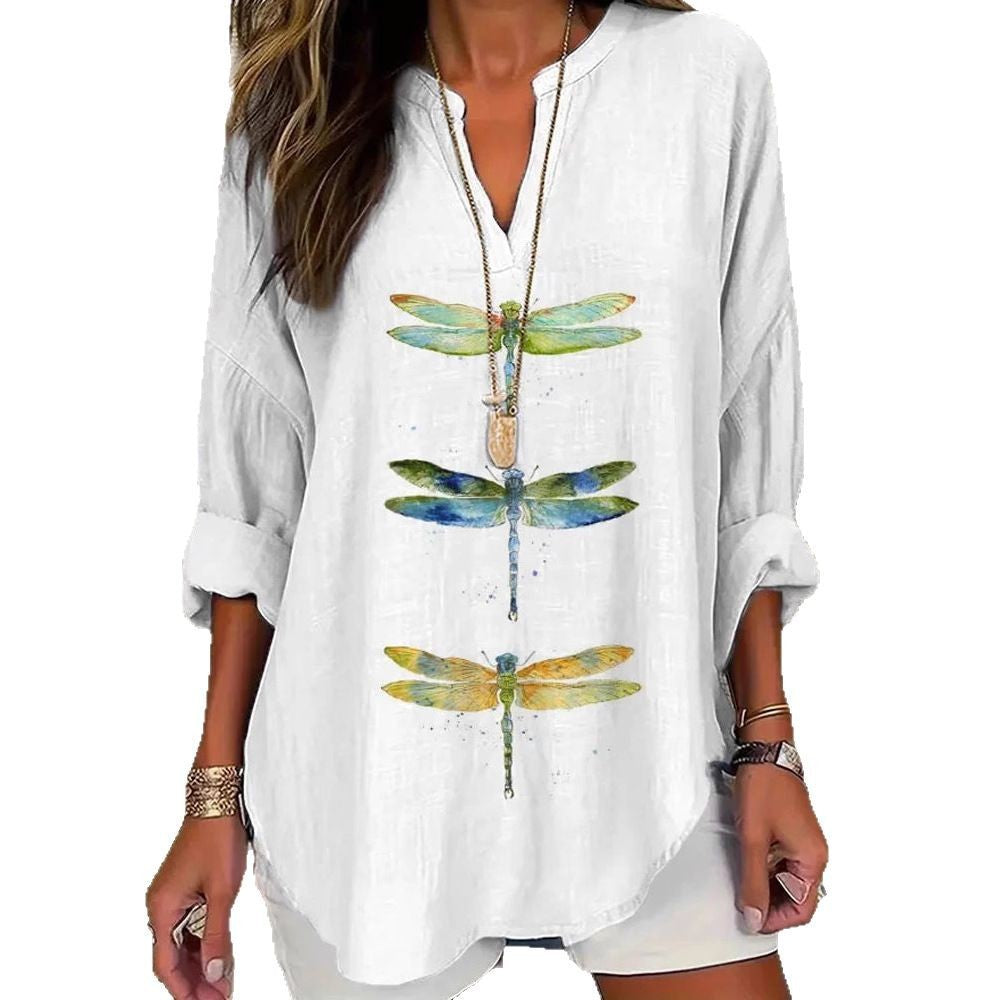 Split V-Neck 3/4 Sleeve Loose Fit Casual Top