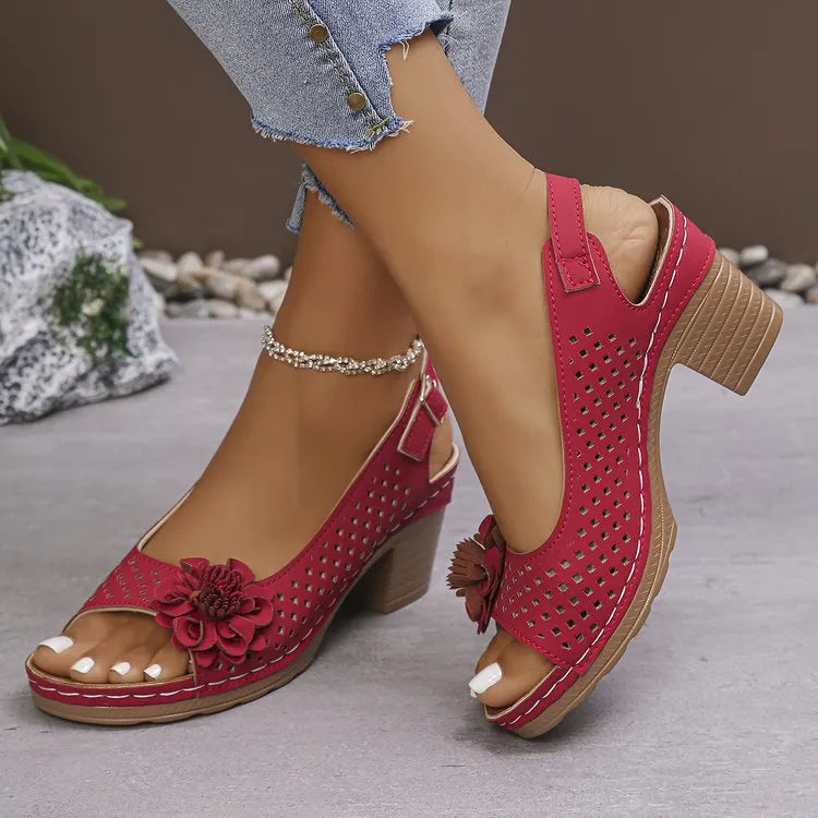 Women's Perforated Block Heel Sandals