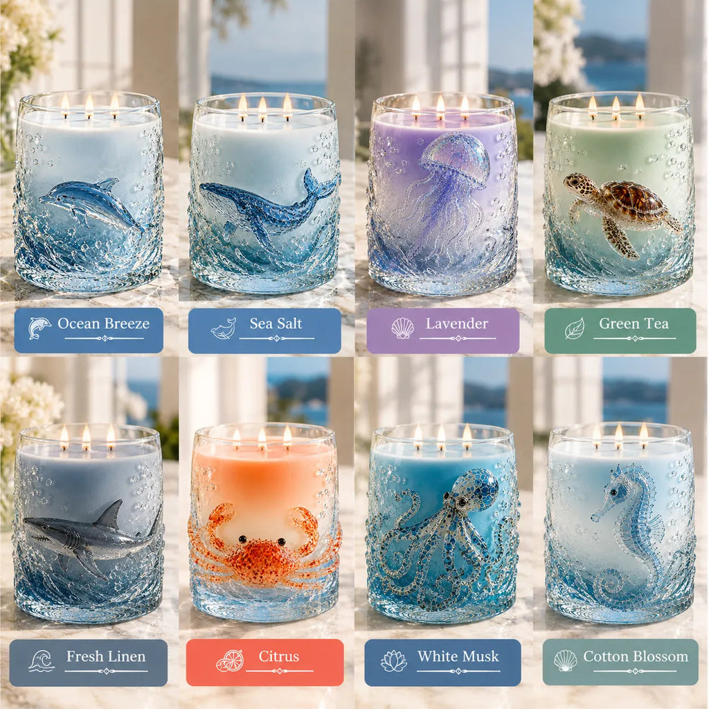 Ocean-inspired scented candles—crafted for moments of serenity