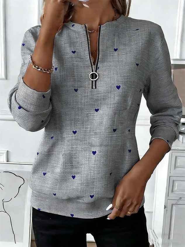 Heart/Cordate Crew Neck Loose Casual Sweatshirt