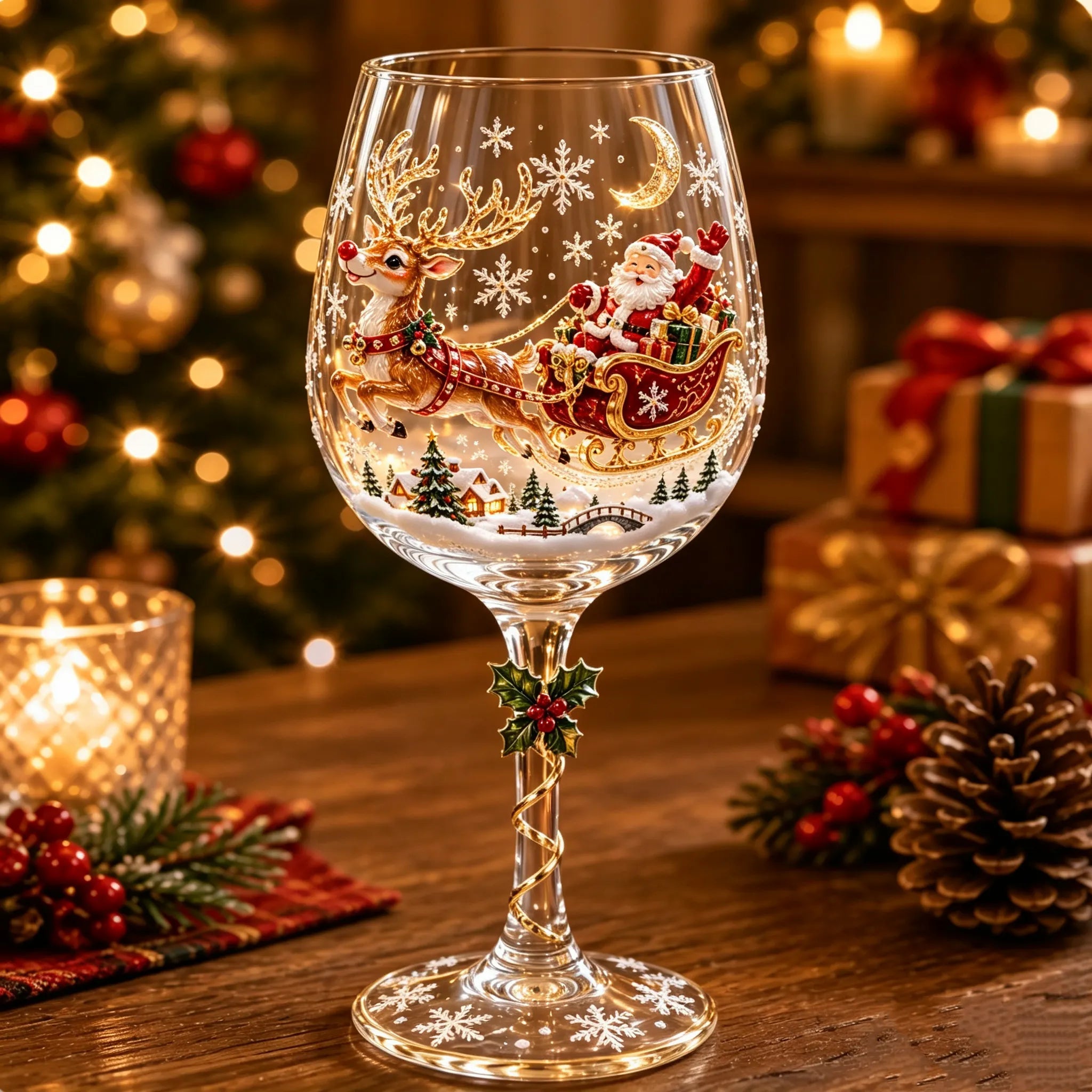 Christmas 3D Wine Glass Collection Gift Box Set