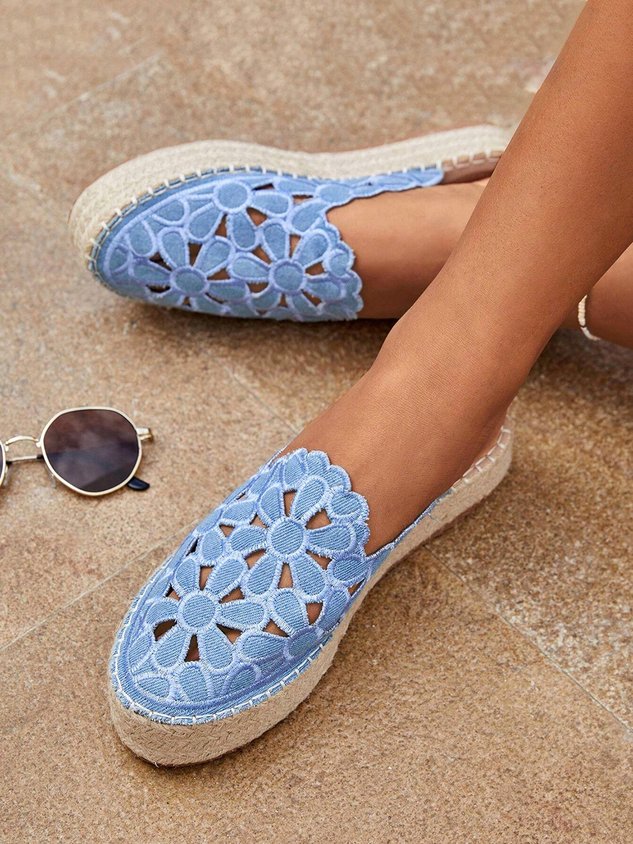 Summer Hollow Out Floral Embroidered Platform Mules