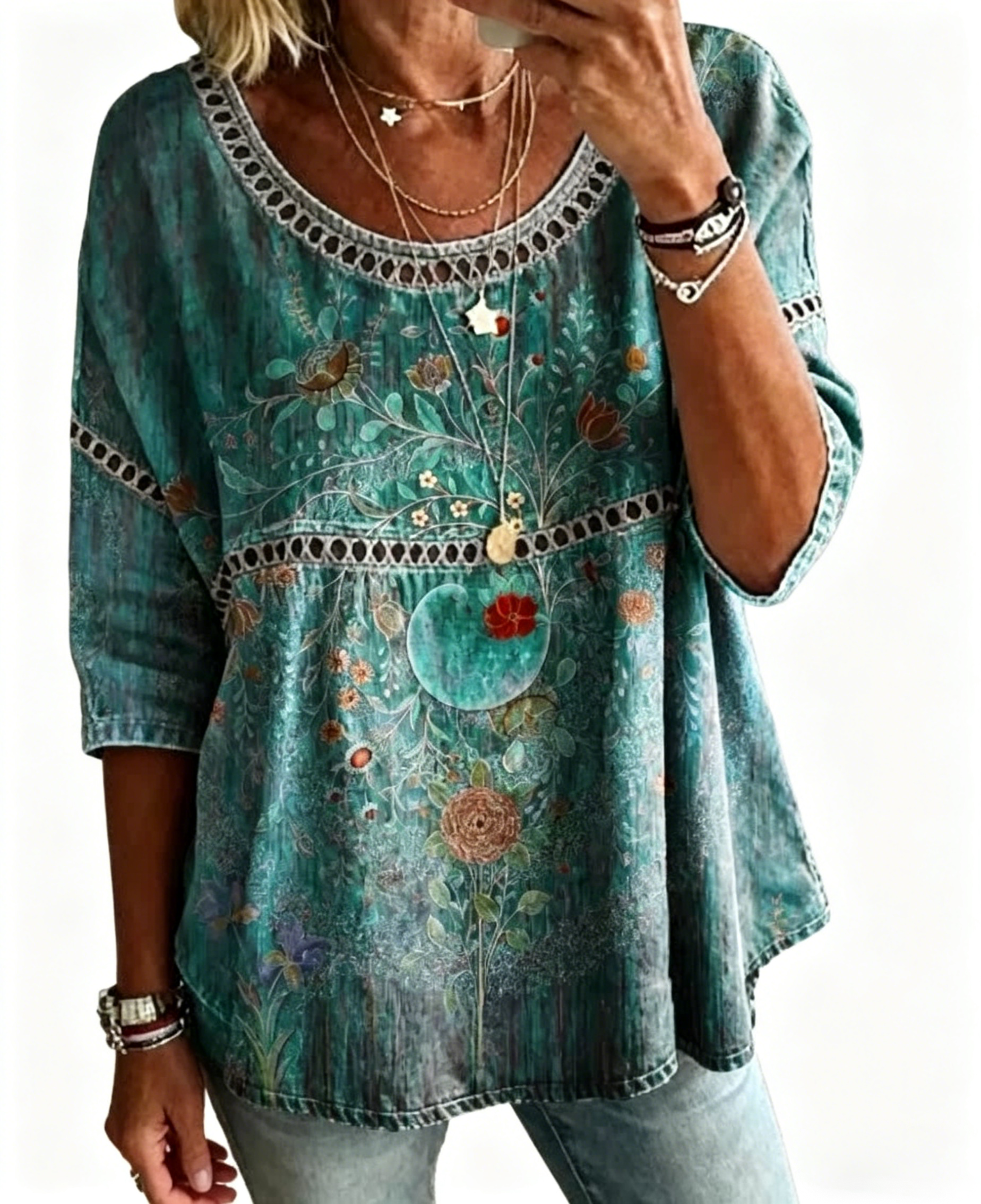 Abstract Print Linen Top | Women's Casual Loose Blouse