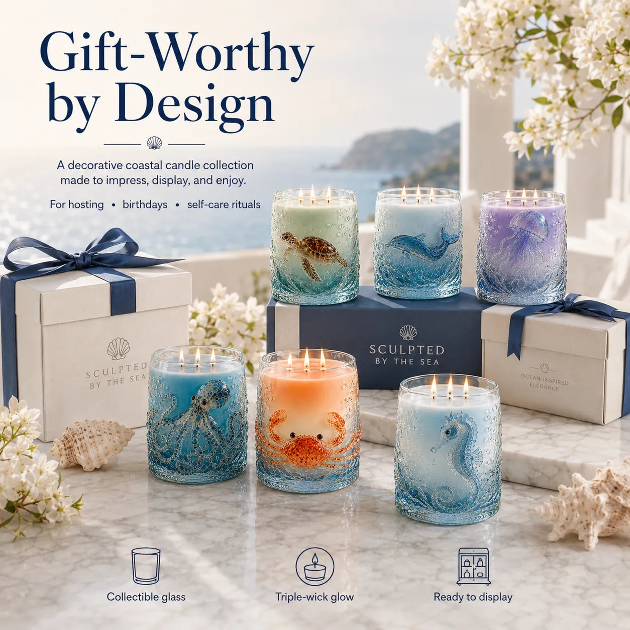 Ocean-inspired scented candles—crafted for moments of serenity