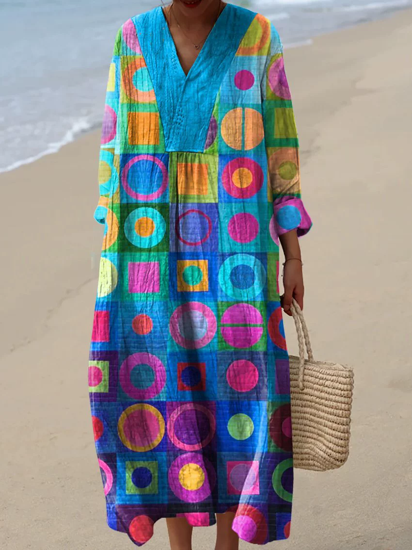 Women's Abstract Pattern Art Print Cotton Dress