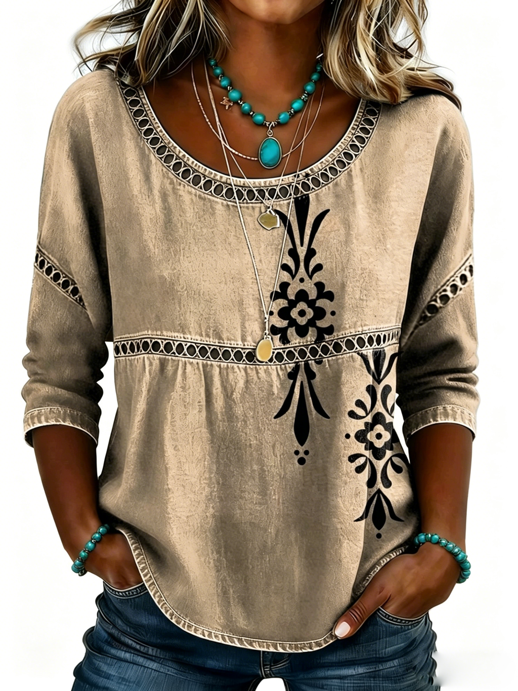Abstract Print Linen Top | Women's Casual Loose Blouse