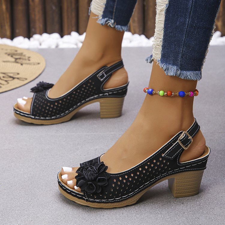 Women's Perforated Block Heel Sandals