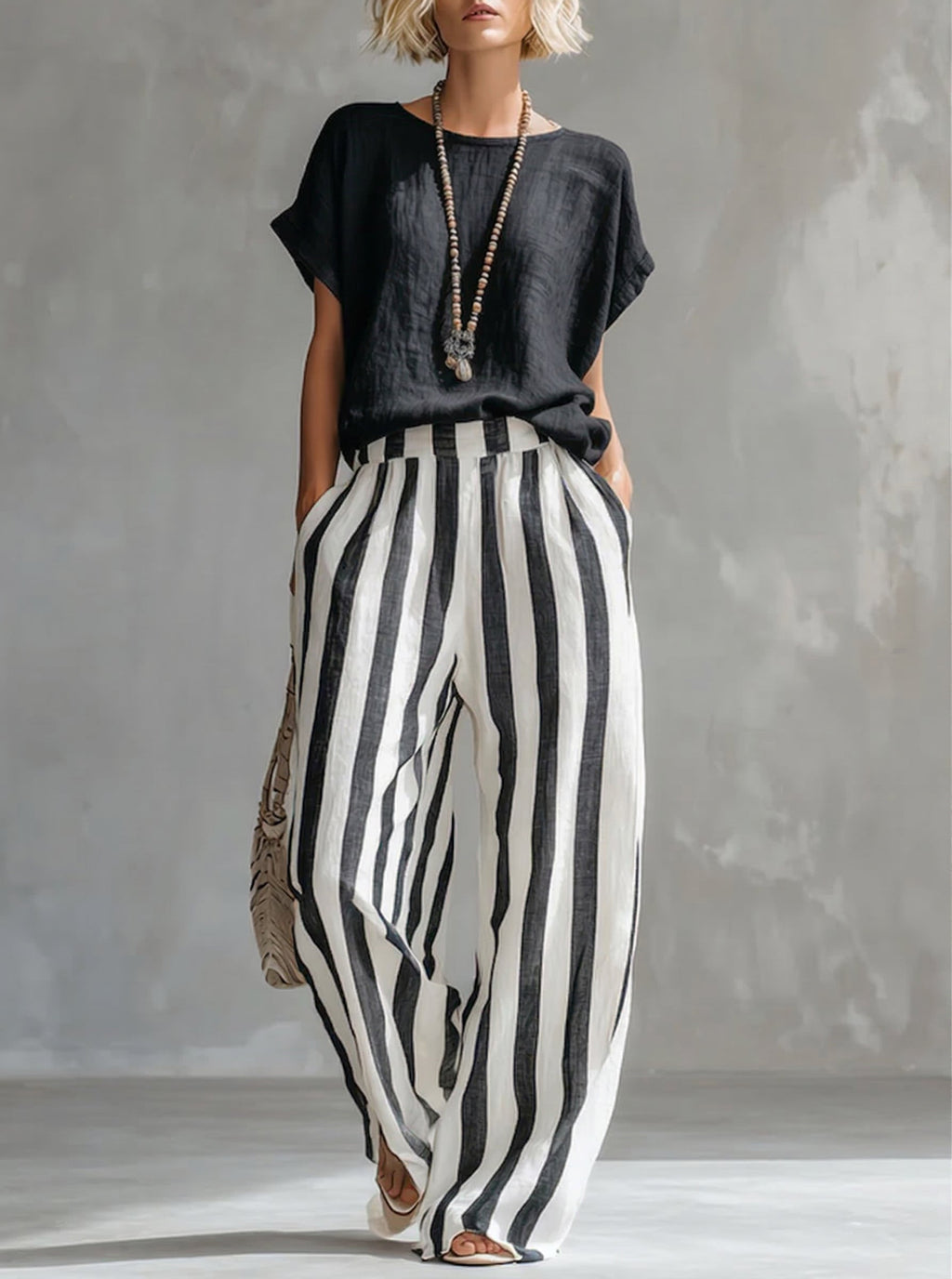 Linen Cotton Two Piece Set | Women's Striped Casual Outfit