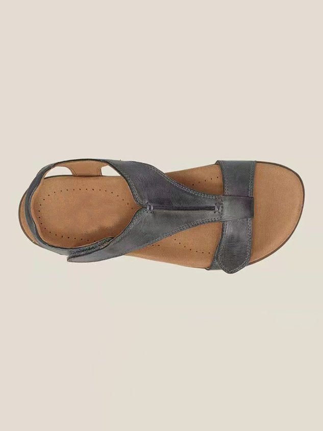 Women's Adjustable Leather Retro Solid Color Casual Portable Sandals