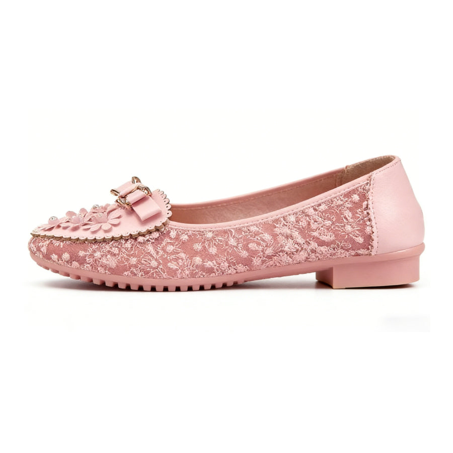 Elegant Applique Bowknot Decor Lace Split Joint Flat Shoes