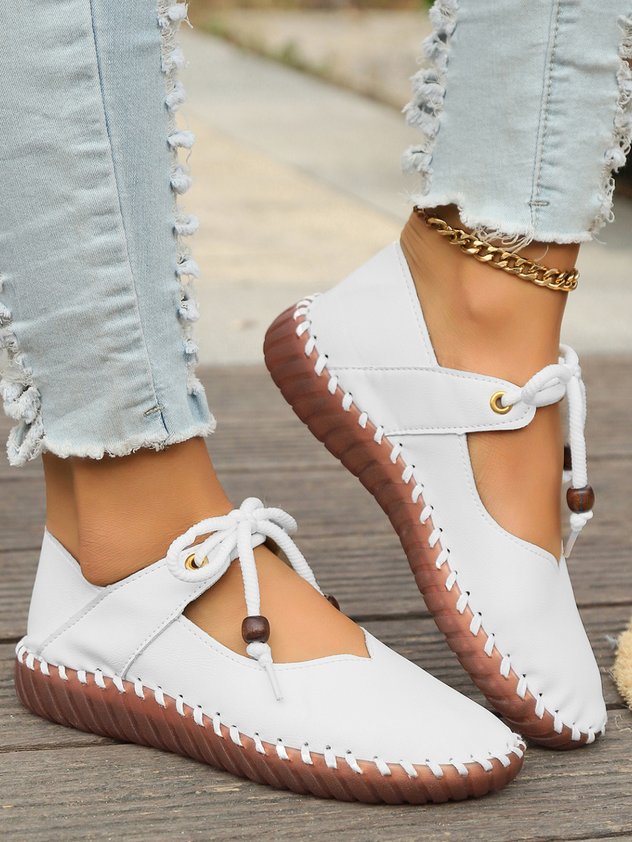 Vintage British Round Toe Women's PU Leather Shoes