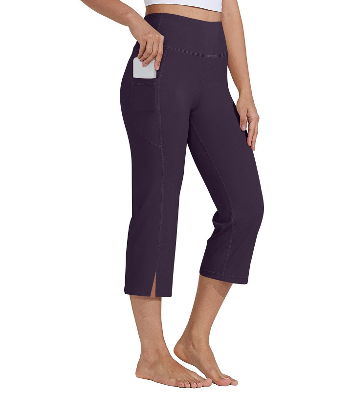 Women's High-Waisted Capri Plain Casual Pants with Pockets