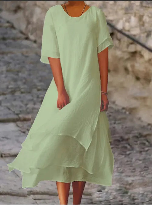 Women's Linen Layered Midi Dress