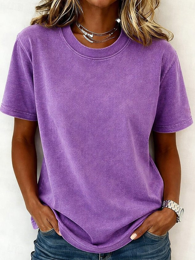 Women's 100% Cotton T Shirt Shirt Vintage Washed Tops Tee Top