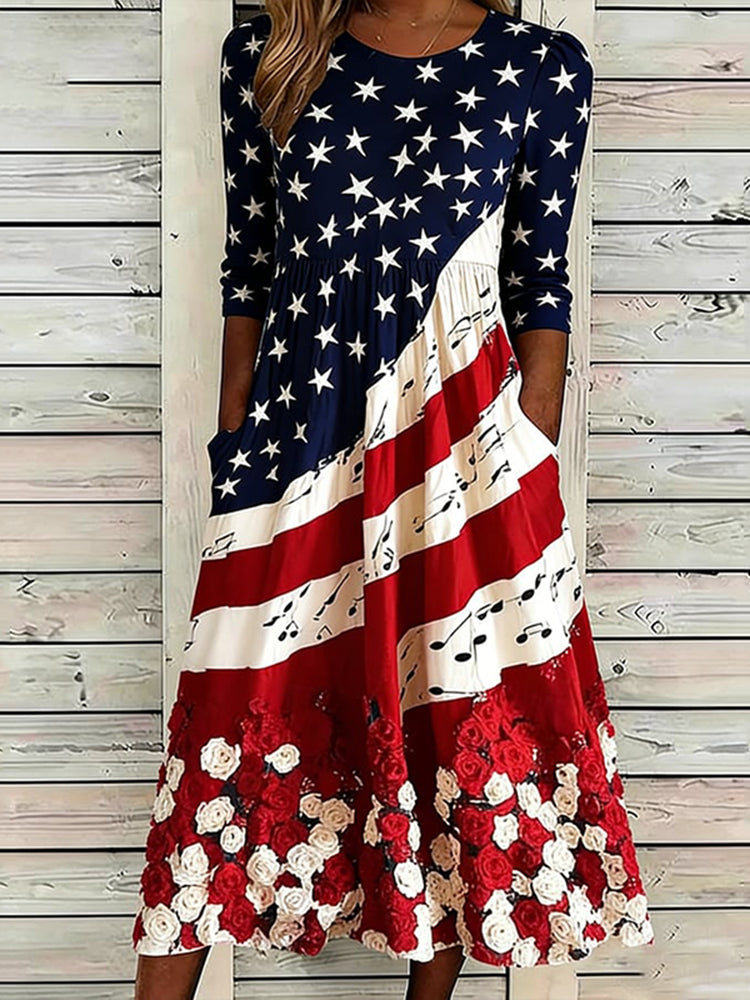 Women's Vintage Floral Flag Art Print Dress