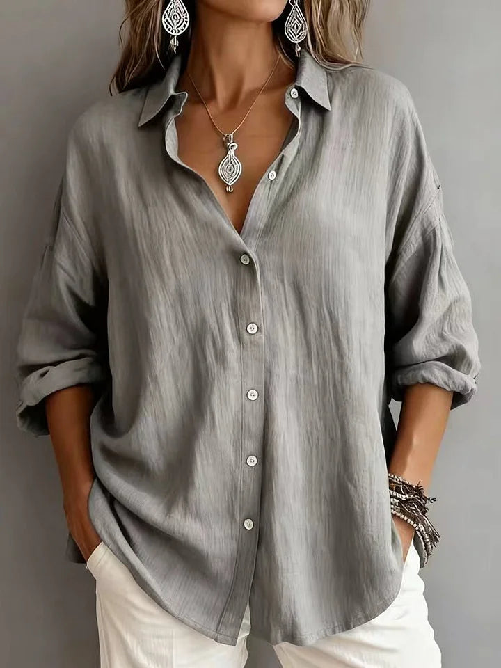 Women's Solid Color Linen Textured Shirt