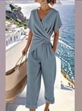 Wrap V Neck Twisted Waist Pocket Jumpsuit Women