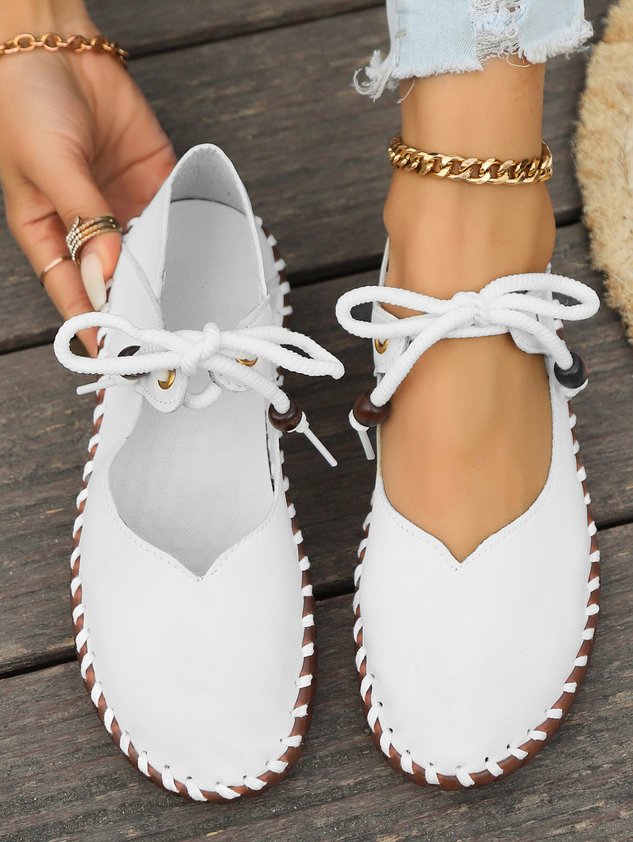 Vintage British Round Toe Women's PU Leather Shoes