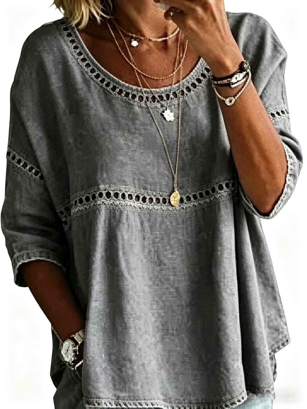 Abstract Print Linen Top | Women's Casual Loose Blouse