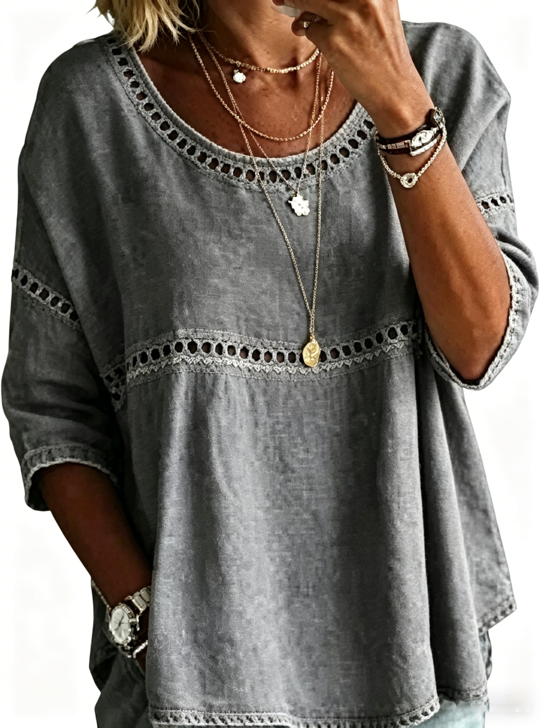Abstract Print Linen Top | Women's Casual Loose Blouse