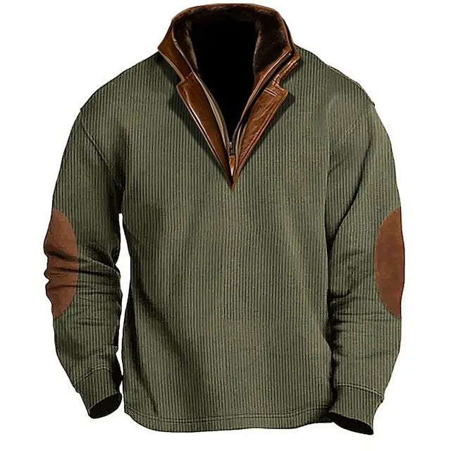 Men's Sweatshirt Corduroy Navy Blue Brown Army Green Beige Coffee Quarter Zip Color Block Patchwork Street Vacation Going out Corduroy Fashion Designer Basic Spring &  Fall Clothing Apparel Hoodies