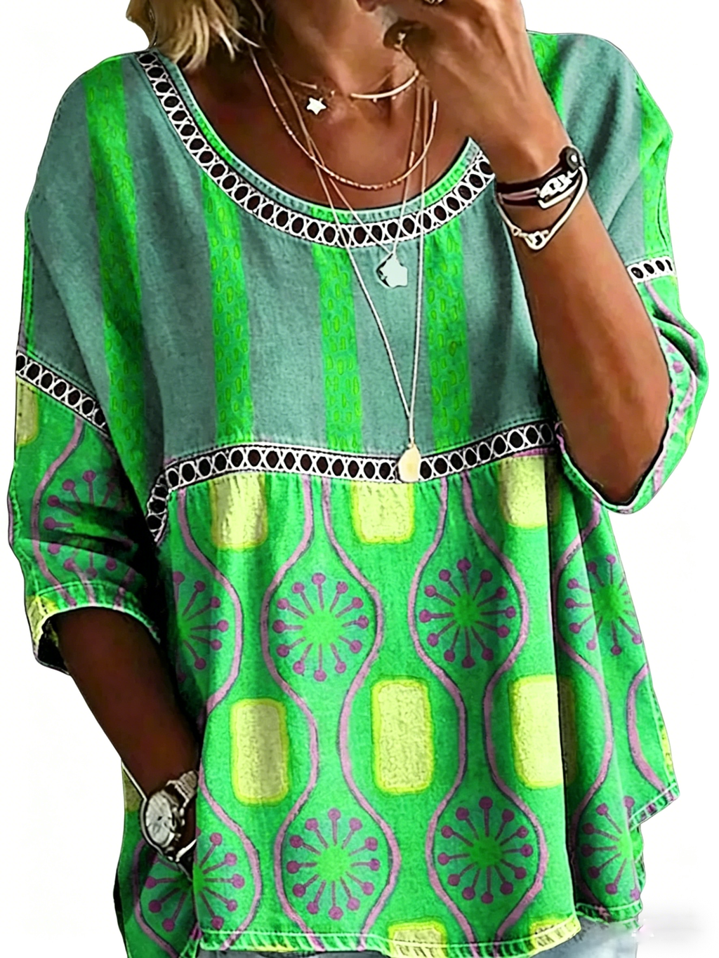 Abstract Print Linen Top | Women's Casual Loose Blouse