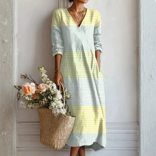 Women's Boho Floral Print Linen Maxi Dress
