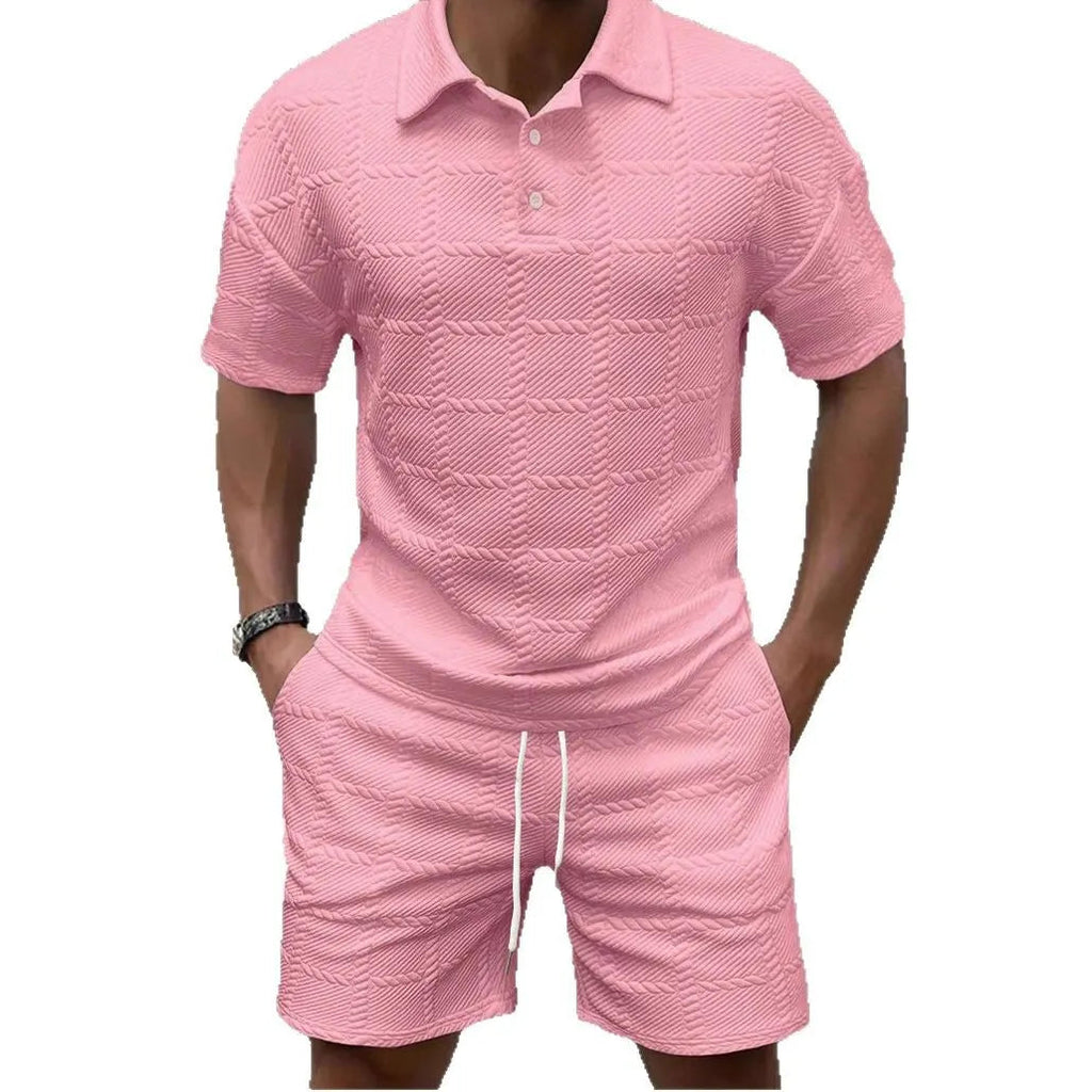 Men Textured Jacquard 2 Piece Matching Set