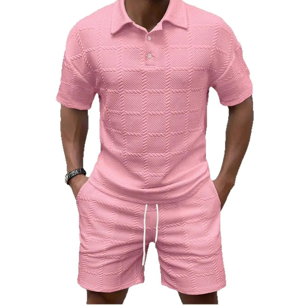 Men Textured Jacquard 2 Piece Matching Set