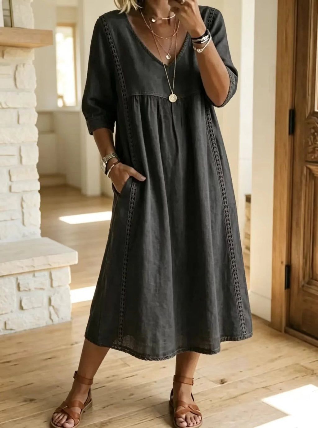Boho Oversized Linen Midi Dress