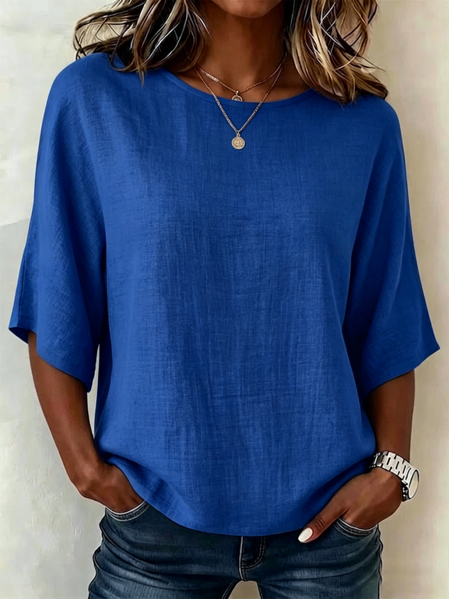 Women's Half Sleeve Blouse Summer White Plain Printing Crew Neck Daily Going Out Vintage Top
