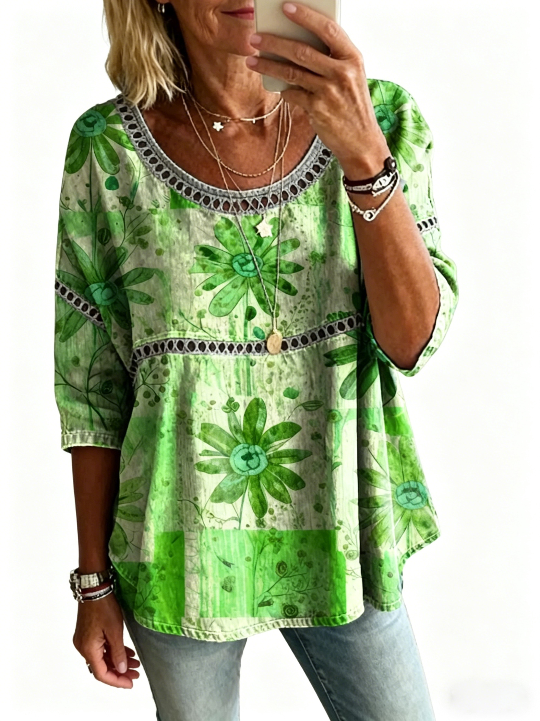 Abstract Print Linen Top | Women's Casual Loose Blouse